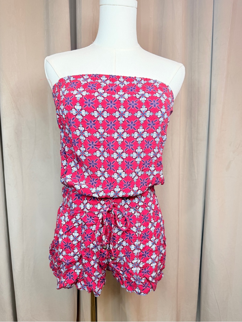 Aeropostale Red Floral Smocked Romper